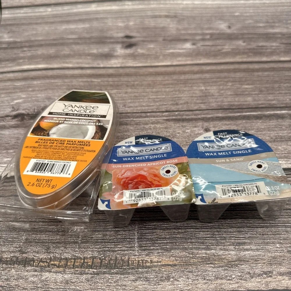 Yankee Candle Sun & Sand Island Mango Wax Melt Tart Singles x 3 0.8 Oz Each new